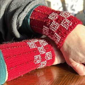Handmade wool beaded wrist warmers